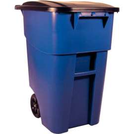 Rubbermaid 9W27 Brute Rollout 50 Gallon Large Mobile Container- Blue with Lid