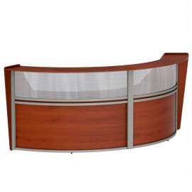 Linea Italia Curved Modern Reception Desk with Counter, 2 Units, 124"W x 49"D x 46"H, Cherry