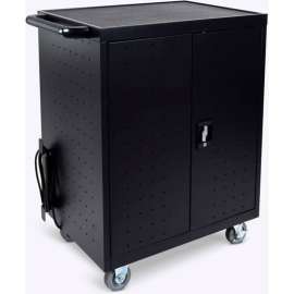Luxor Laptop/Chromebook Charging Cart with Timer for 32 Devices, 28-1/2"W x 21"D x 38-1/4"D, Black