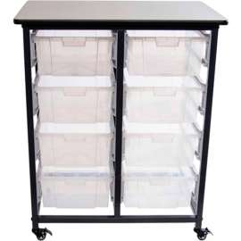 Luxor Mobile Bin Storage Unit, Double Row with 8 Large Clear Bins, Plastic, 20 Lbs Bin Capacity