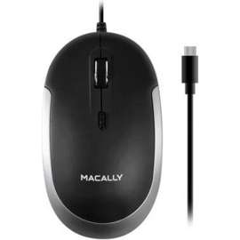 Macally USB-C Wired Optical Quiet Click Mouse for Mac & PC, Space Gray & Black