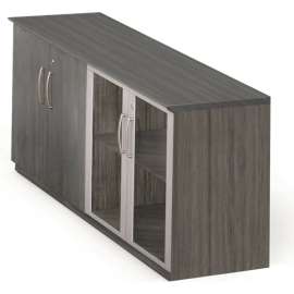 Safco Medina Series Low Wall Cabinet With Wood/Glass Door, 72"W x 20"D x 29-1/2"H, Gray Steel