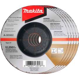 Makita INOX Grinding Wheel, 36 Grit, Type 27, 5" Dia x 1/4"T x 7/8" Cntr Hole Dia, 25/Pk