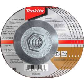 Makita INOX Grinding Wheel, 36 Grit, Type 27, 4-1/2" Dia x 1/4"T x 5/8-11" Cntr Hole Dia-25/Pk