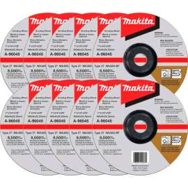 Makita INOX Grinding Wheel, 36 Grit, Type 27, 7" Dia x 1/4"T x 7/8" Cntr Hole Dia, 10/Pk