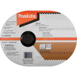 Makita INOX Grinding Wheel, 36 Grit, Type 27, 9" Dia x 1/4"T x 7/8" Cntr Hole Dia, 10/Pk