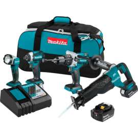 Makita LXT Cordless 4-Pc. Combo Kit, 5.0Ah, 18V, Lithium-Ion, Brushless, 1550 lbs Torque