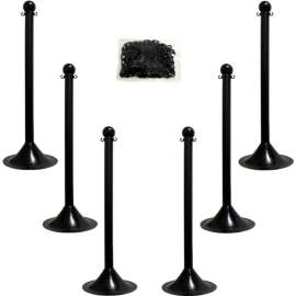Mr. Chain Light Duty Plastic Stanchion Kit With 2"x50'L Chain, 41"H, Black, 6 Pack
