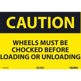 Global Industrial Caution Wheels Must Be Chocked Before, 10x14, Pressure Sensitive Vinyl