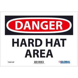 Global Industrial Danger Hard Hat Area, 7x10, Pressure Sensitive Vinyl