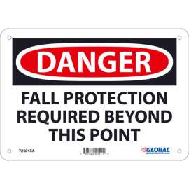 Global Industrial Danger Fall Protection Required Beyond This Point, 7x10, Aluminum
