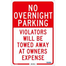 Global Industrial No Overnight Parking Violators Will Be Towed, 18x12, .040 Aluminum