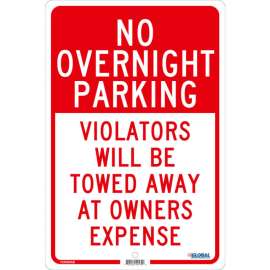 Global Industrial; No Overnight Parking Violators Will Be Towed, 18x12, .063 Aluminum