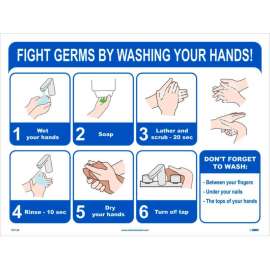 6-Step Germ Fighting Poster, 18" X 24", Synthetic paper