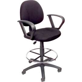 Boss Ergonomic Drafting Stool with Loop Arms and Foot Rest - Black