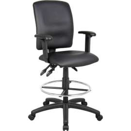 Boss Multifunction Drafting Stool with Adjustable Arms - Leather - Black