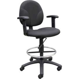 Boss Drafting Stool with Footring and Adjustable Arms -Fabric - Black