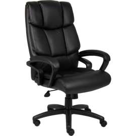 Boss Executive Office Chairs w/ Arms, Leather & Nylon, High Back, 20" - 23-1/2"H Seat, Black