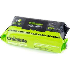 Crocodile Cloth Antibacterial Sanitizer Hand Wipes, 7.9" x 8.7" Wipes, 200 Wipes/Pouch - 6102