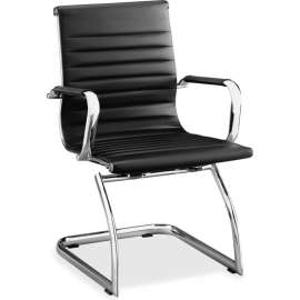 Lorell Modern Chair Mid-Back Leather Guest Chair - Black - 2/Pack
