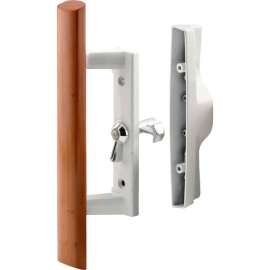 Prime-Line Sliding Door Handle Set, Wood Handle, White Diecast, C 1194