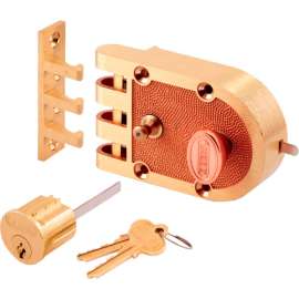 Primeline Products SE 14327 Bronze Slam Lock, Brass,Single Cylinder, Flat Strike, Box