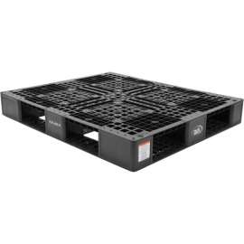Stackable Open Deck Pallet, Plastic, 4-Way Entry, 47-3/8" x 39-1/2", 8000 Lb Stat Cap, Black