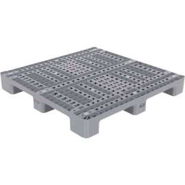 Stackable Open Deck Pallet, Plastic, 4-Way Entry, 47-1/2" x 47-1/2", 3300 Lb Static Cap, Gray