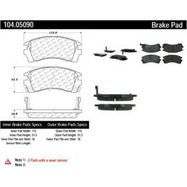 Centric 104.05090 - Posi Quiet Semi-Metallic Brake Pads with Hardware