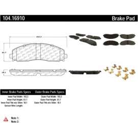 Centric 104.16910 - Posi Quiet Semi-Metallic Brake Pads with Hardware
