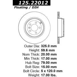 Centric Premium High Carbon Alloy Brake Rotor, Centric Parts 125.22012