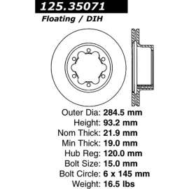 Centric Premium High Carbon Alloy Brake Rotor, Centric Parts 125.35071