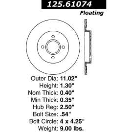 Centric Premium High Carbon Alloy Brake Rotor, Centric Parts 125.61074