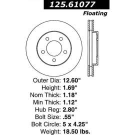 Centric Premium High Carbon Alloy Brake Rotor, Centric Parts 125.61077