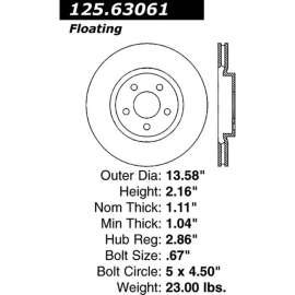 Centric Premium High Carbon Alloy Brake Rotor, Centric Parts 125.63061