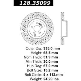 Centric Premium OE Style Drilled Brake Rotor, Centric Parts 128.35099