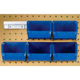 Quantum HNS210 Hang & Stack Bins w/Two 12" Rails, Six Bins 4-1/8"W x 5-3/8"D x 3"H, Blue