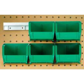 Quantum HNS210 Hang & Stack Bins w/Two 12" Rails, Six Bins 4-1/8"W x 5-3/8"D x 3"H, Green