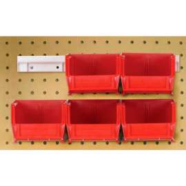 Quantum HNS210 Hang & Stack Bins w/Two 12" Rails, Six Bins 4-1/8"W x 5-3/8"D x 3"H, Red