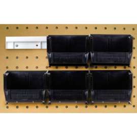 Quantum HNS220 Hang & Stack Bins w/Two 12" Rails, Six Bins 4-1/8"W x 7-3/8"D x 3"H, Black