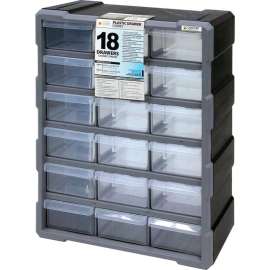 Quantum Plastic Drawer Cabinet PDC-18BK - 18 Drawers 6-1/4"W x 15"D x 18-3/4"H