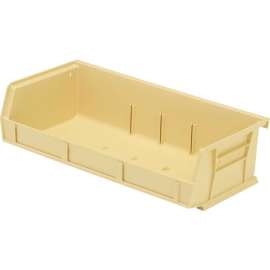 Quantum Storage 11"W x 5-3/8"D x 3"H Ultra Series Stack and Hang Bin, Ivory, Polypropylene, 3 Slots