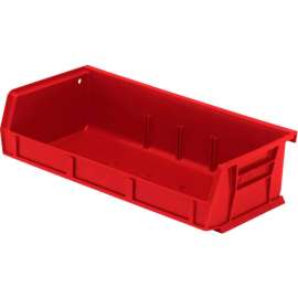 Quantam Storage 11"W x 5-3/8"D x 3"H Ultra Series Stack and Hang Bin, Red, Polypropylene, 3 Slots