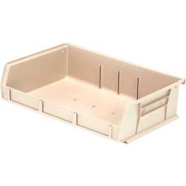 Quantum Storage 11"W x 7-3/8"D x 3"H Ultra Series Stack and Hang Bin, Ivory, Polypropylene, 3 Slots
