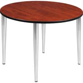 Regency Kahlo 48" Round Multipurpose Breakroom Tapered Leg Table, Cherry/ Chrome