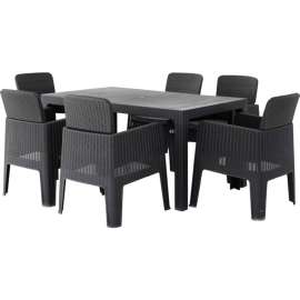 DUKAP Lucca 7 Piece Dining Set, Black with Gray Cushions