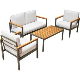 DUKAP Ribe Aluminum 4 Piece Patio Set with Wood Accents And Beige Cushions