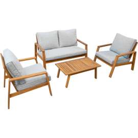 DUKAP Saman FSC Wood 4 Piece Patio Set with Gray Cushions