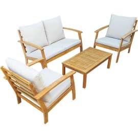 DUKAP Truwood FSC Wood 4 Piece Patio Set with Beige Cushions