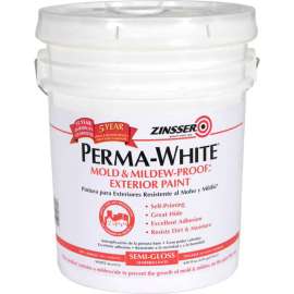 Zinsser PERMA-WHITE Mold & Mildew-Proof Interior Paint, White Semi-Gloss 5 Gallon Pail - 2750